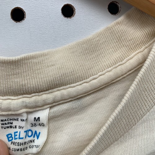 Camisa beige vintage Belton puntada única adulto mediana 17X27 DW Groveres salón - Imagen 9 de 14