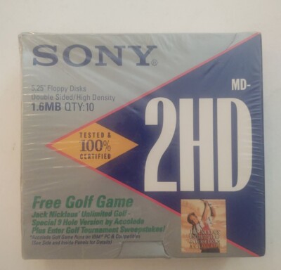 Sony MD-2HD 5.25'' Floppy Disk Double Sided High Density 10Pack w/Free Golf Game