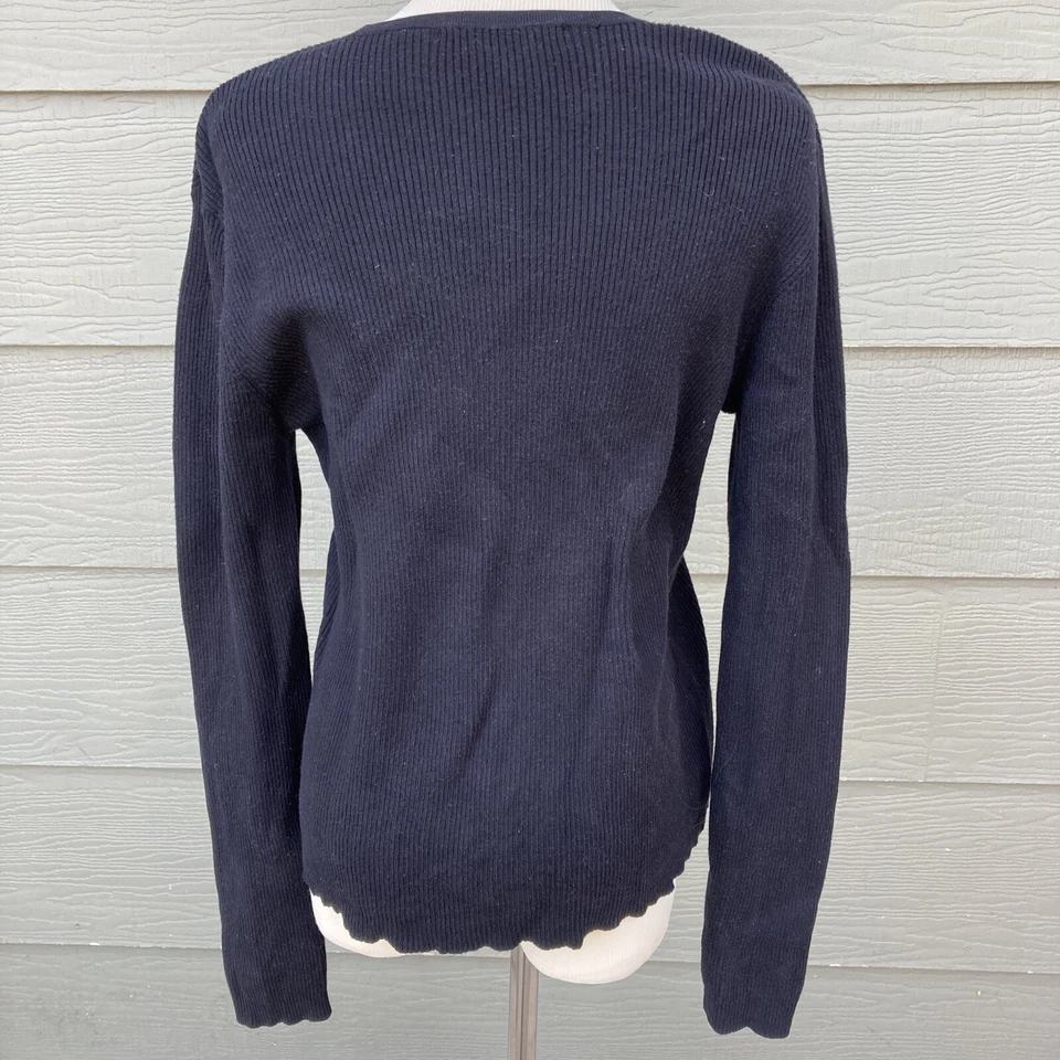 Cárdigan suéter con botones Laura Scott para mujer talla M negro tejido acanalado mezcla de seda Foto 3 de 4