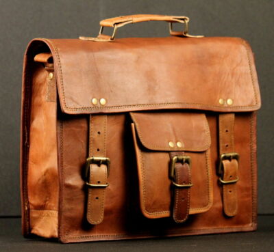 New Men's real goat Leather messenger shoulder bag vintage briefcase laptop bag