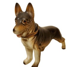 Vintage German Shepherd Dog Figurine Chain Metal Collar w Breed On Tag