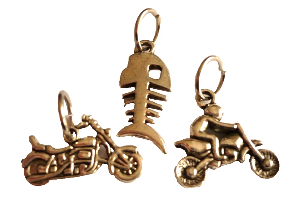3 Anhänger Biker Motorrad Krad Fisch Gräte Tibet Silber Schmuck NEU - Bild 1 von 1