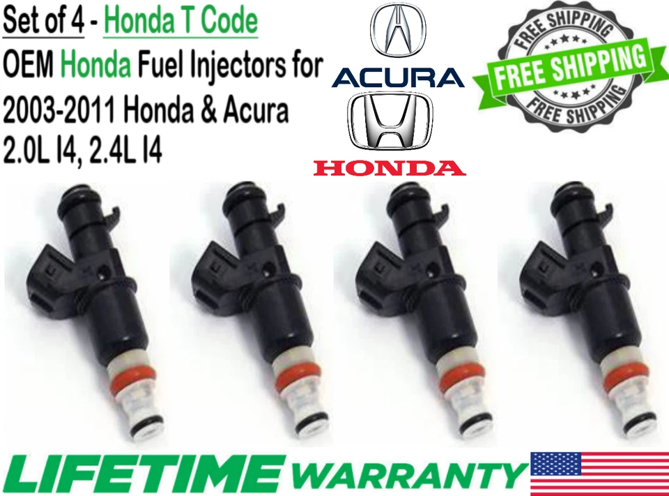 Honda 4Pcs OEM Fuel Injectors For 2004, 2005, 2006, 2007, 2008 Acura TSX 2.4L I4 - Image 2 of 4