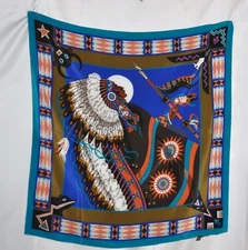 Bob Mackie Wearable Art Mystic Warrior Square Silk Scarf W/Gift Box--Teal Multi