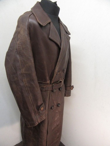VINTAGE WW2 LEATHER BARNSTORMER TRENCH COAT JACKET SIZE M SPIDEX ZIP, WOOL LINED - Picture 14 of 21