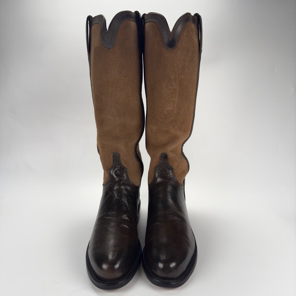 Vintage Lucchese Classics Suede Tall Riding Leather Boots Brown Women's
