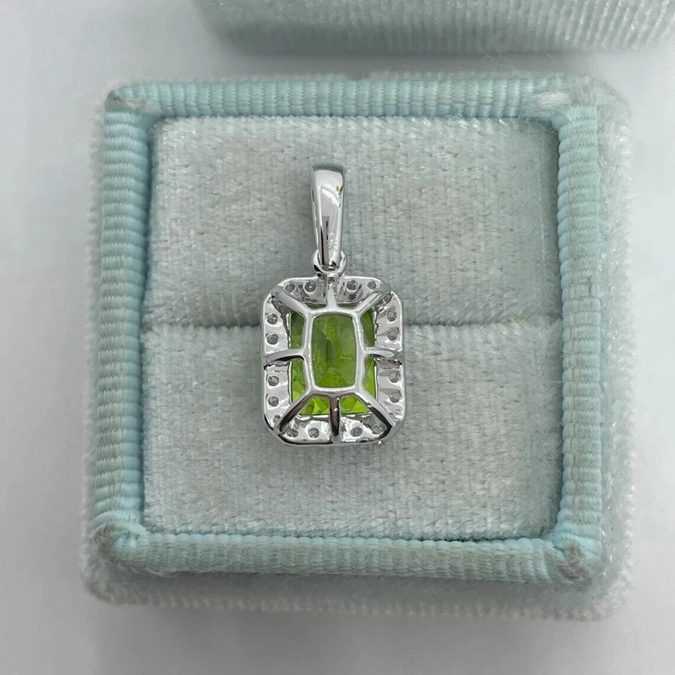 1.50Ct Cushion Cut Simulated Peridot Women's Halo Pendant 14K White Gold Plated - Image 4 of 4