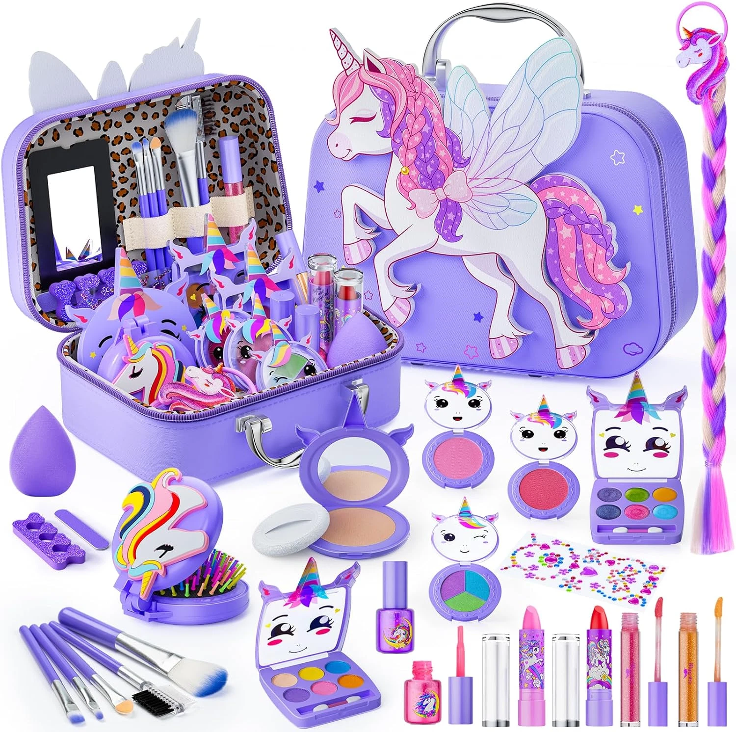 Kids Makeup Kit for Girl - Girls Makeup Kit Toys with Flying Horse Storage Case,