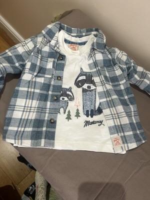 Neu blau und weiß karierte Baby Jacke und ein T-Shirt 2-teiliges Set Größe 9-13 Monate
