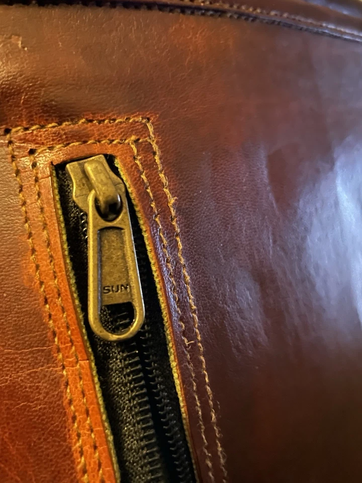 Vintage Original Sun Distressed Leather Satchel Messenger Bag Briefcase 15x11 in - Image 3 of 4