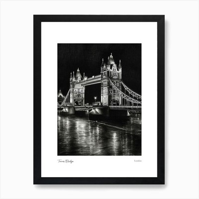 Tower Bridge London Bleistiftskizze 3 gerahmtes Wandbild Poster Leinwanddruck Bild