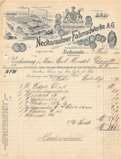 Alte Rechnung &ndash; Neckarsulmer Fahrradwerke A.-G., Neckarsulm vom 03.07.1902