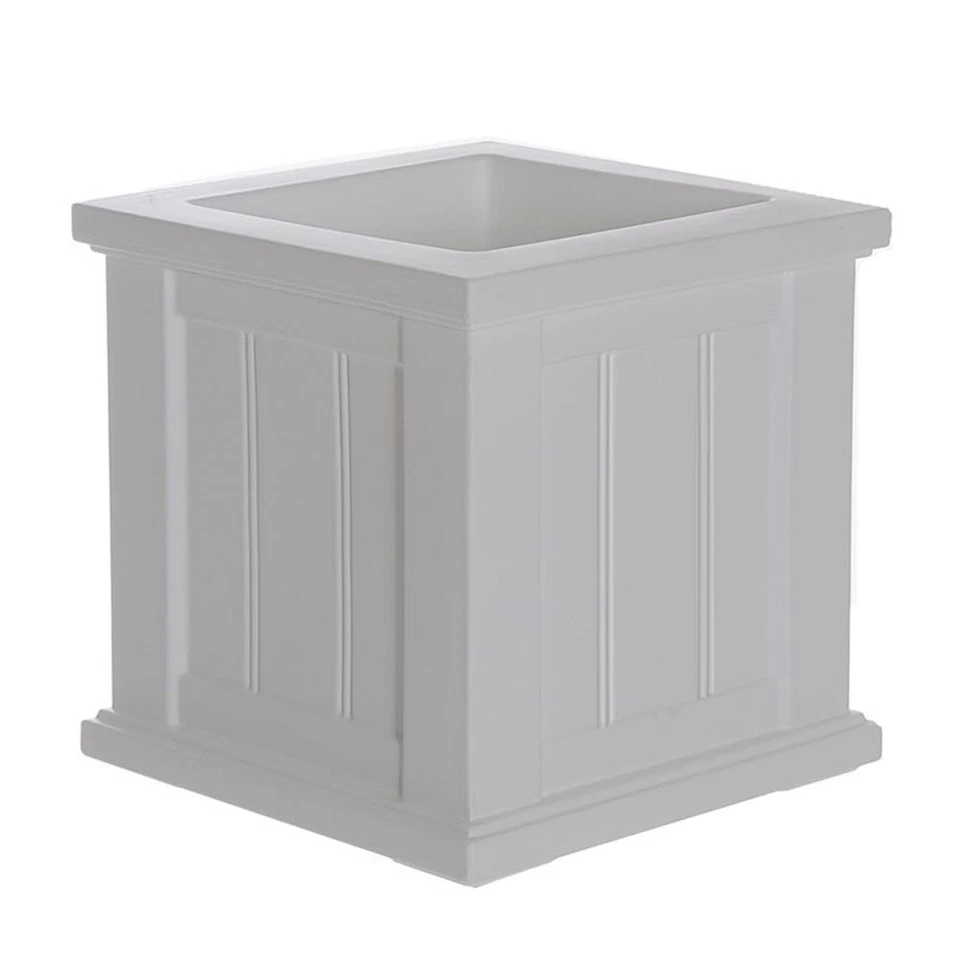 Mayne Cape Cod 14x14" Square Coastal Plastic Planter in White - Image 3 of 4