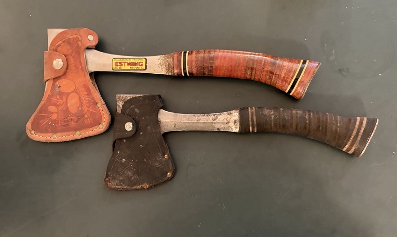 PAIR OF ESTWING HATCHETS, SMALL AND LARGE, SPORTSMAN'S AXE, RARE DISCONTINUED