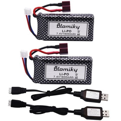 Blomiky 2 Pack 11.84Wh 7.4V 1600mAh Li-po Rechargeable Battery and USB Cable... 
