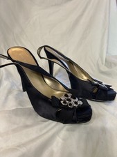 Size 7.5 Nine West Black Slingback Peep toe Stilettos Rhinestone Details Party