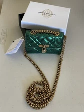 KURT GEIGER LONDON MICRO BRIXTON FABRIC CROSSBODY GOLD TONE HARDWARE DARK GREEN