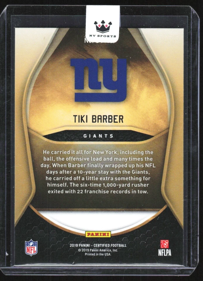2019 Panini Certified Gold Team Tiki Barber New York Giants #GT-TI - Image 2 of 2