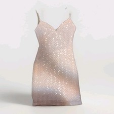 B Smart White Sequin Satin Sleeveless Bodycon Dress V-Neck Short Party M