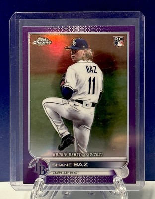SHANE BAZ RC 2022 Topps PURPLE REFRACTOR CHROME See Pics! MINT-gem RAYS STAR   