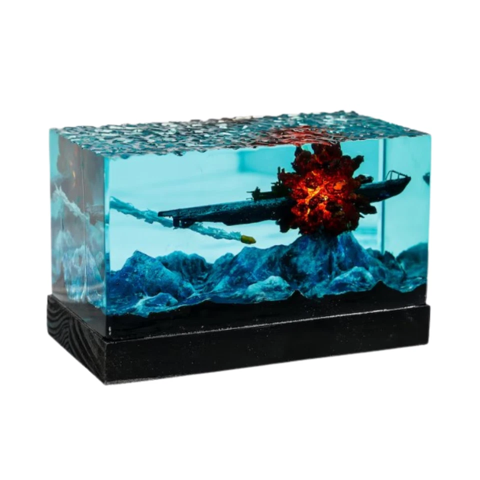 Lámpara de resina diorama de accidente submarino, lámpara de mar azul profundo, diorama del océano Foto 2 de 4