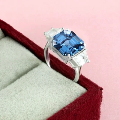 Aquamarin Asscher-Schliff Edelstein 12x12 MM Sterlingsilber Verlobungsring - Bild 1 von 4