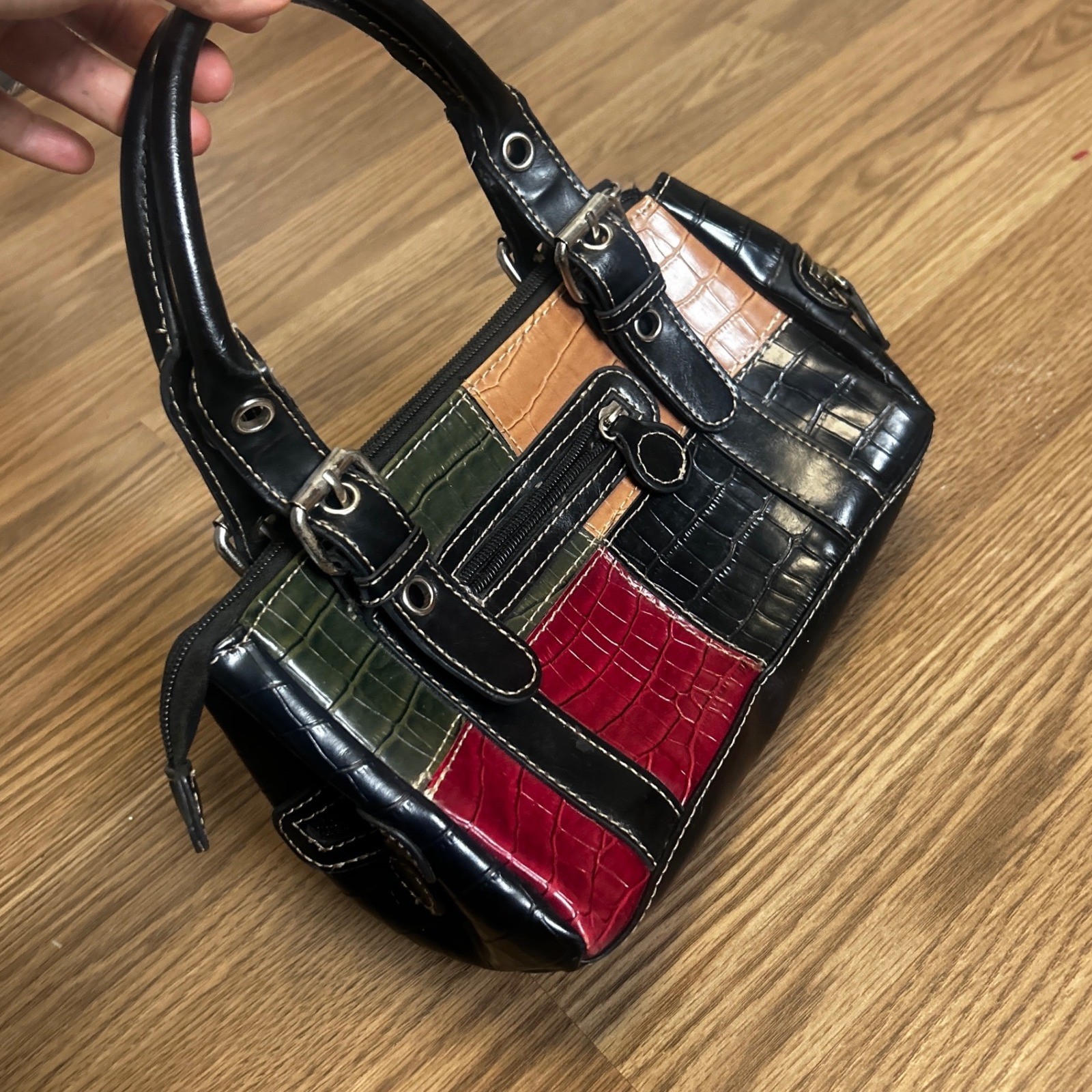 Patchwork Multi Color Crocodile Embossed Satchel … - image 1