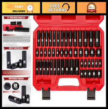 50-piece 14 Drive Impact Socket Set Cr-v 6-point Saemetric Shallowdeep