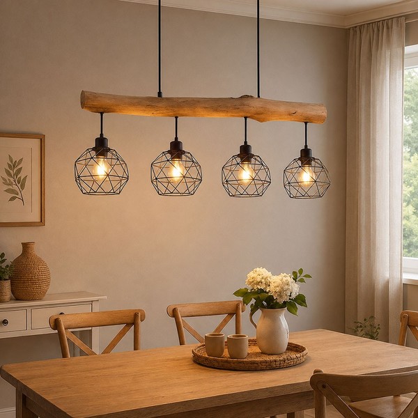 HäNgeleuchte Pendellampe Holzlampe Wohnzimmerleuchte Gitter Braun Led H 120 Cm-image