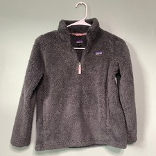 Patagonia Girls M 10 Fleece Pullover Los Gatos Quarter Zip Gray Pink Trim