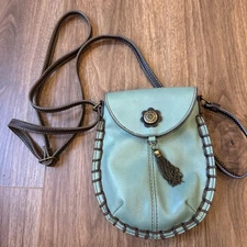 Chala Charming Leather Pouch Crossbody Flap w/metal Tassel, Brown Stitching EUC