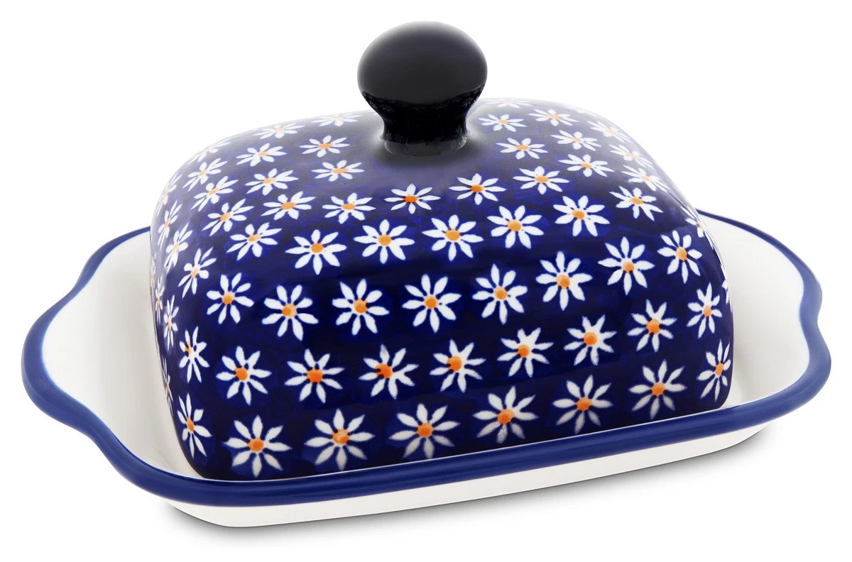 Original Bunzlauer ceramic butter dish square for 250 g (1 piece butter) decor 1311a