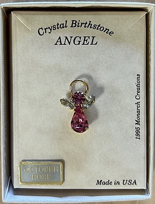 October (Rose) - Austrian Crystal Angel Pin - Gold Tone-Monarch Creations - USA