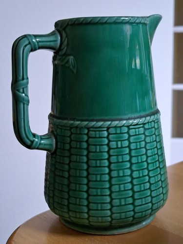 VINTAGE PITCHER MAJOLICA GREEN SARREGUEMINES FRANCE - Picture 9 of 9