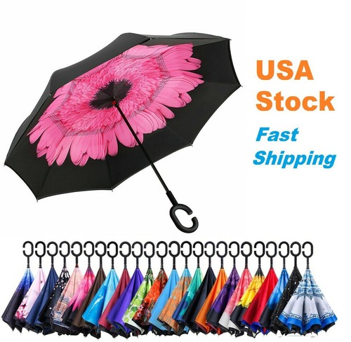 C-Handle Inverted Reverse Umbrella, Flower print (Inside-out, Upside-down) - Picture 74 of 138
