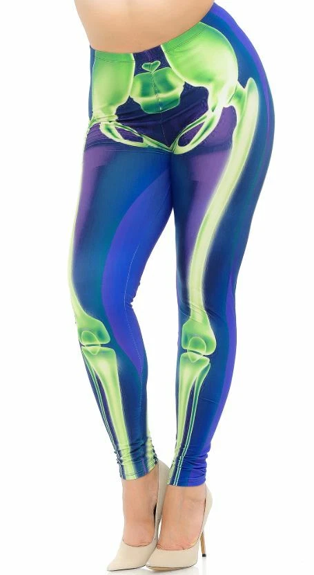 Creamy Soft Cyan Blue Skeleton Bones Leggings