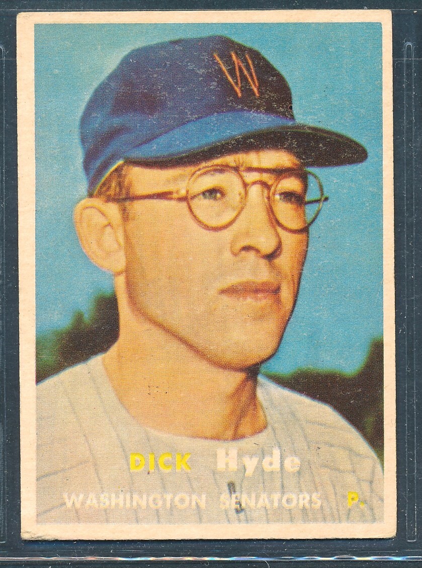 1957 Topps #403: DICK HYDE Washington Senators RC ~ VG+ (wrinkle)