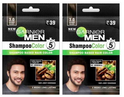 2 X Garnier Men Shampoo Hair Colour 3.0 Brown Black x 2 Boxes Expiry Date Dec 23