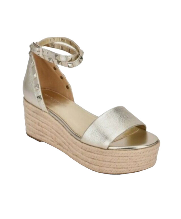 Marc Fisher Jazlyn Gold Espadrille Wedge Studded Sandal Shoe Leather Size  8.5 | eBay