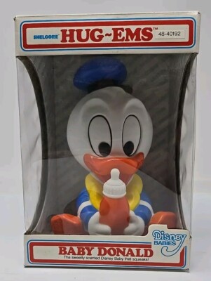 Baby DONALD DUCK Disney Shelcore Hug-Ems Squeak Toy Scented NIB 1986