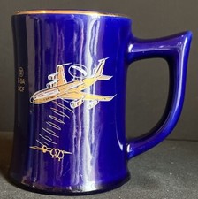Vintage USA Made Westinghouse Coffee Mug E-3A SCF Blue Gold Trim Plane