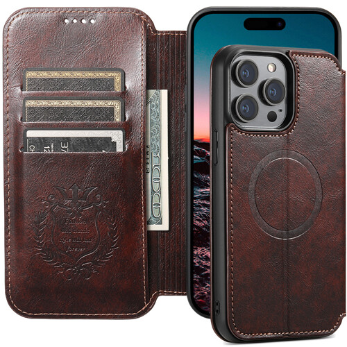For iPhone 16 Pro Max 15 14 13 Magnetic MagSafe Leather Wallet Flip Stand Cover - Picture 9 of 31