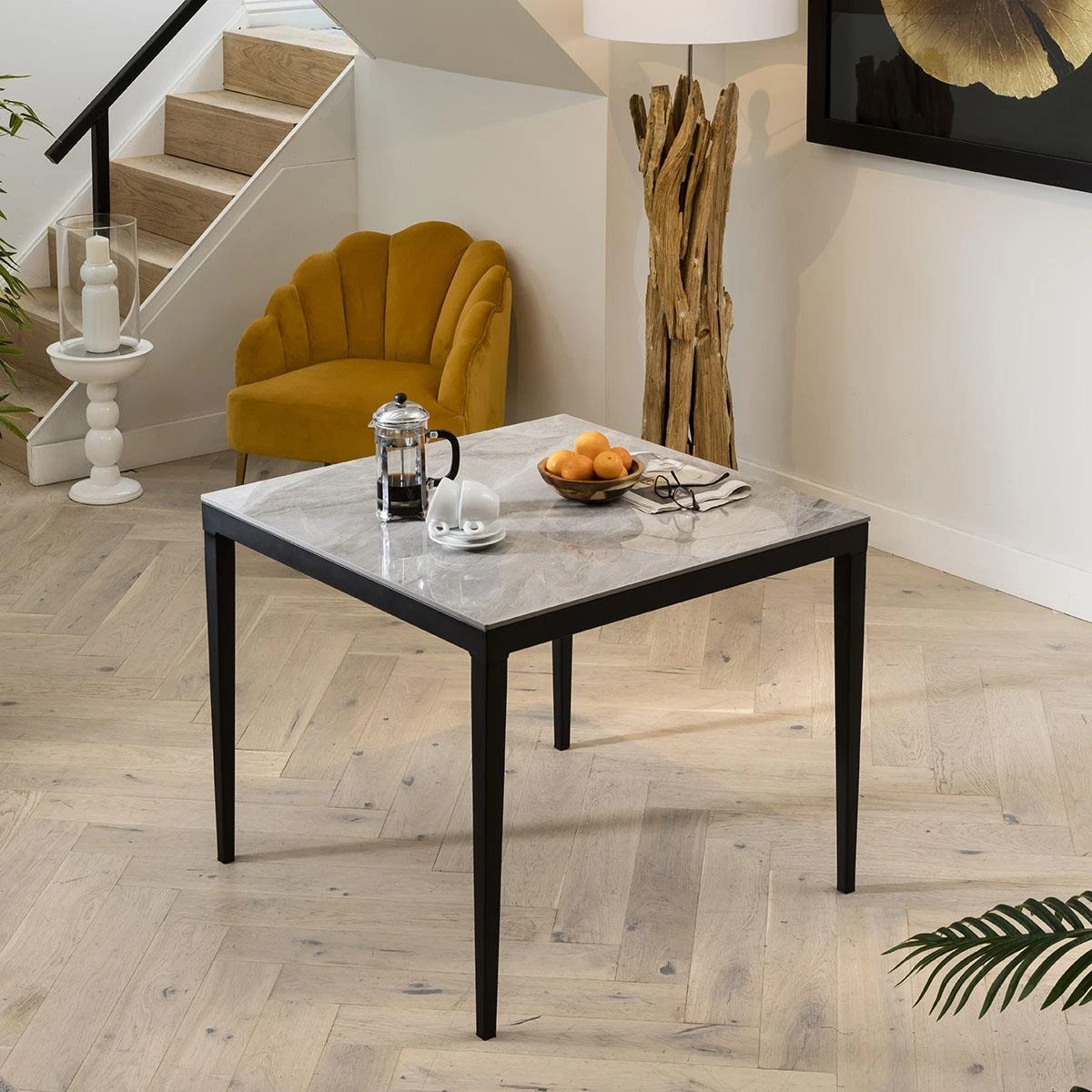 Square Ceramic Marble Dining Table Spacious 4 Seater Grey High