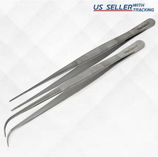 8" Long Curved Nose Narrow Tweezers Fine Point Tip Jewelry Food Stainless Tools