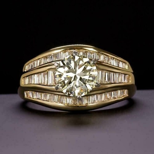 Diamond 3Ct Round Cut Lab-Created Engagement Wedding Ring 14k Yellow ...