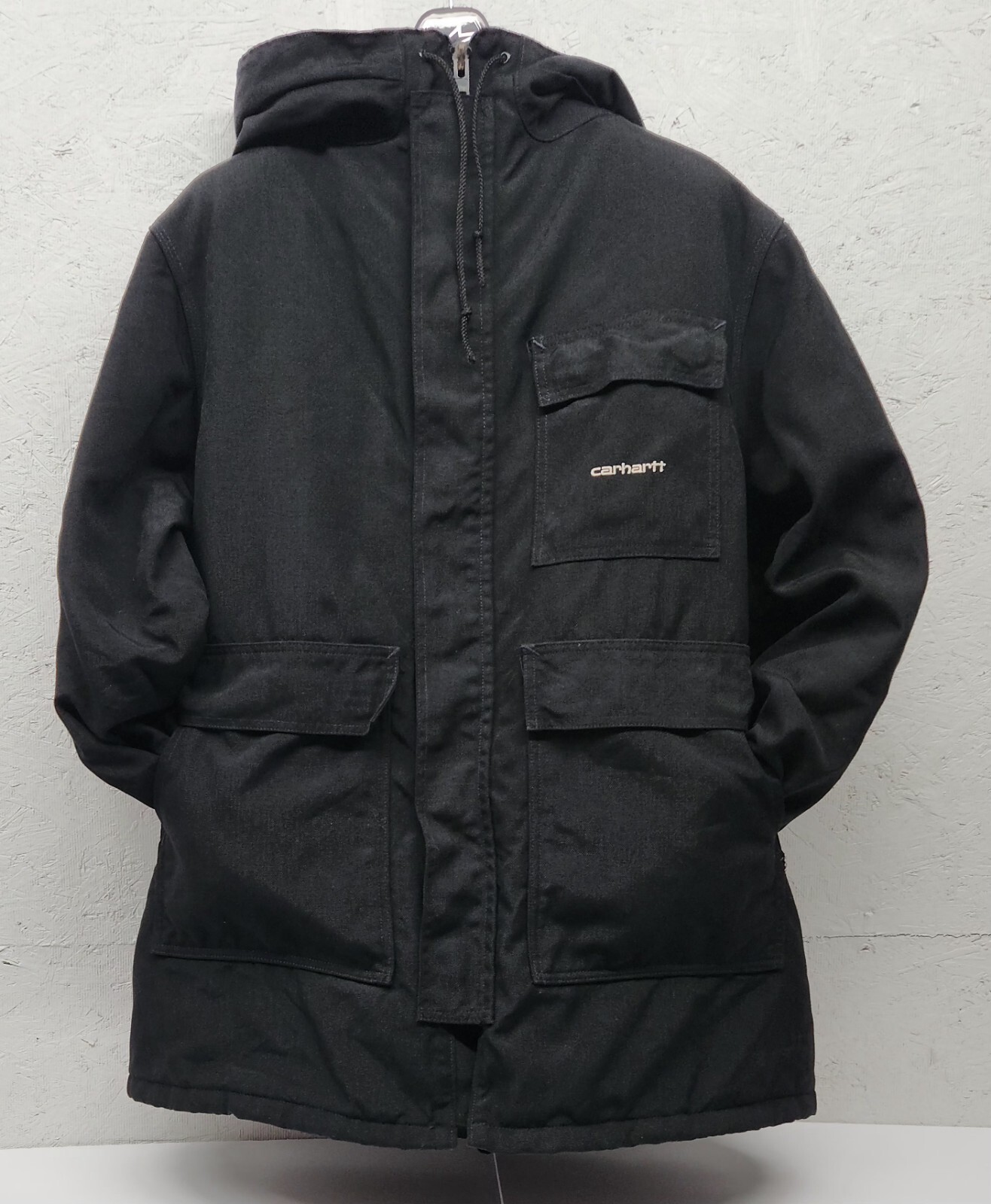 Vtg. CARHARTT PQC305 Cordura Mens Sz L Black Full Zip Quilted Jacket Hooded Coat