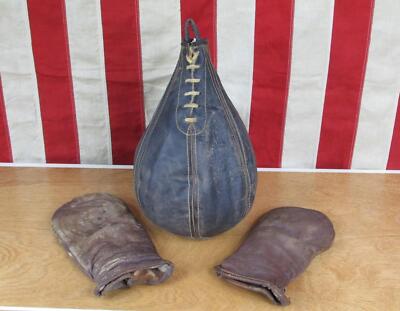 Vintage 1940s Boxing Leather Punching Speed Bag Training Gloves US