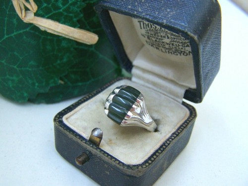 VINTAGE MODERNIST SOLID STERLING SILVER CONNEMARA MARBLE MOSS AGATE RING SIZE R - Picture 4 of 12