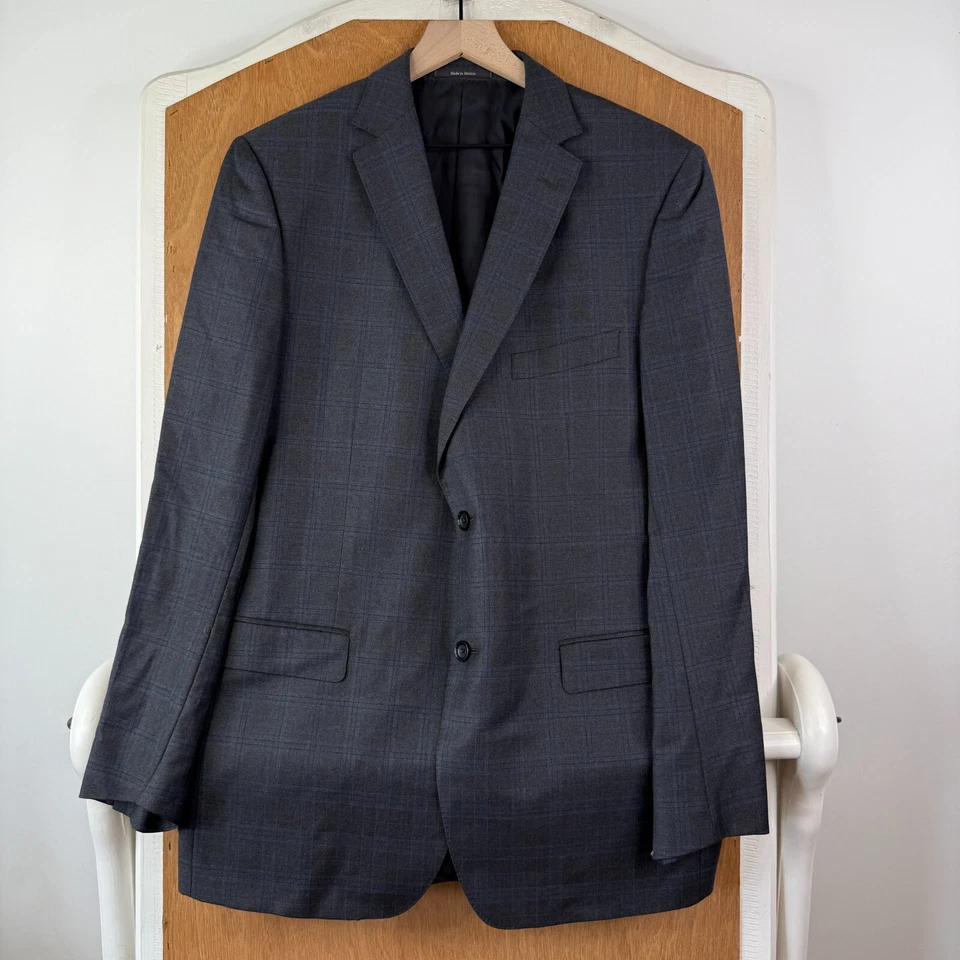 ZZegna Suit Mens 44L Gray Windowpane 2 Button 100% Wool Pants 36x30 Canvas MINT - Image 2 of 4