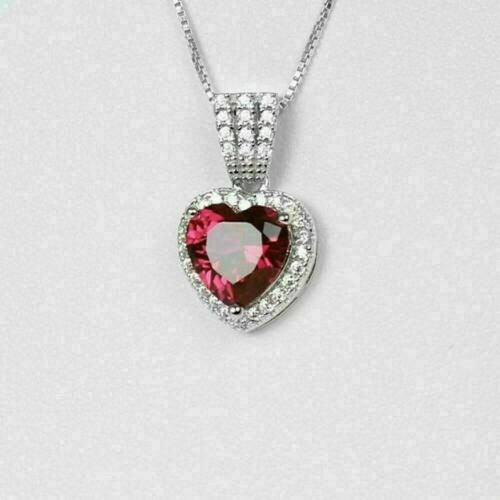 2Ct Heart Shape Red Ruby Gift For Women's Pendant 14K White Gold Over Free Chain - Picture 4 of 6